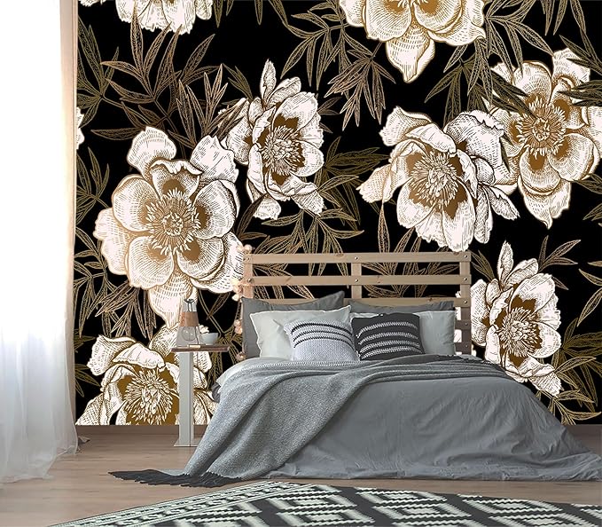 XMPMBM-Peony Floral Fabric Wallpaper Living Room Bedroom Bathroom Wall Mural-W 132" X H 92"（93 Square Foot）