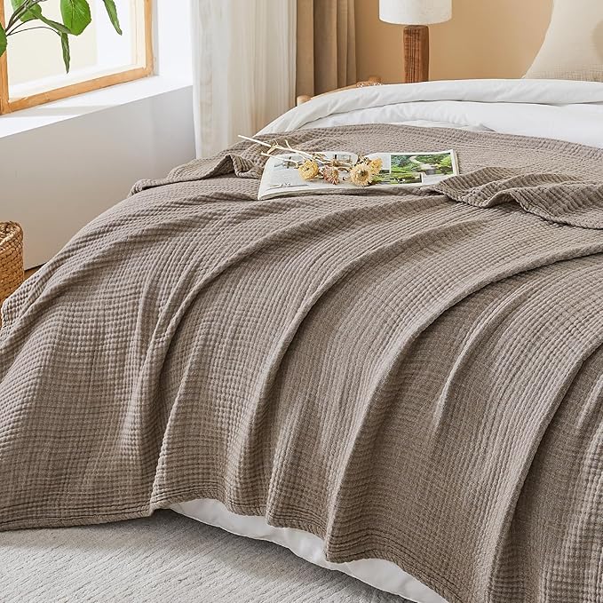 EMME Cotton Muslin Large Throw Blanket Couch Breathable Gauze Soft Lightweight Bed Blankets Adults (Heather Brown, 50"x70")
