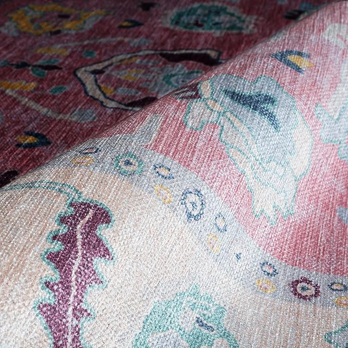 Fame Rugs Pink Modern Oushak Rug 9x12, Vintage Turkish Colorful Oriental Washable Antique Inspired Oversize Area Rugs, Luxury Living Room Bedroom (385PB, 9' x 12)