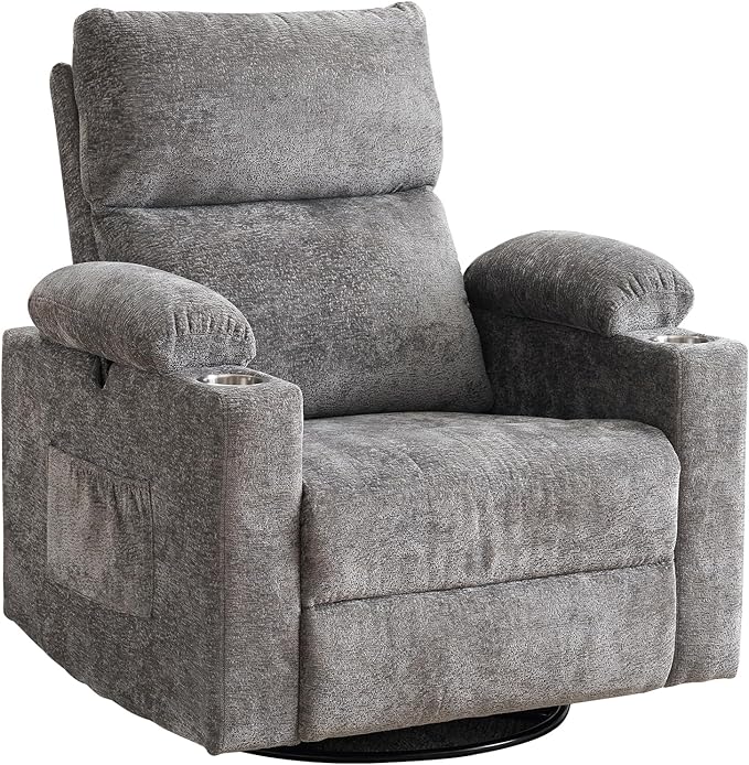 Rocking Chair Nursery with Adjustable Armrests, Electric Glider Recliner Nursing Chair for Breastfeeding, Power Swivel Recliner Chairs with Massage and Heat, Adjustable Headrest, Dark Grey