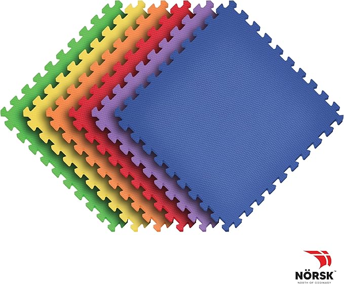 Norsk Kids Puzzle Play Mats Interlocking EVA Foam Floor Tiles Solid Color, 48 Tiles - 192 Sq. Ft., 1/2" Thick, Rainbow Pack