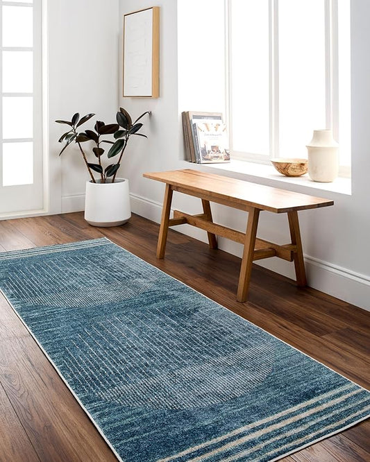 Mark&Day Washable Rugs, 9x12 Elk Falls Modern Slate Blue Area Rug, Blue Grey Carpet for Living Room, Bedroom or Kitchen (9'2" x 12'4", Machine Washable)