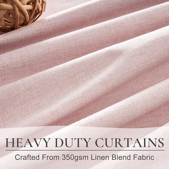 Cute Baby Pink Blackout Curtains 90 Inches Long for Girls Bedroom 2 Panels Set, Textured Linen Pleated Room Darkening Curtain Privacy Thermal Heavy Window Drape for Nursery with Rod Pocket 50"W x 90"L