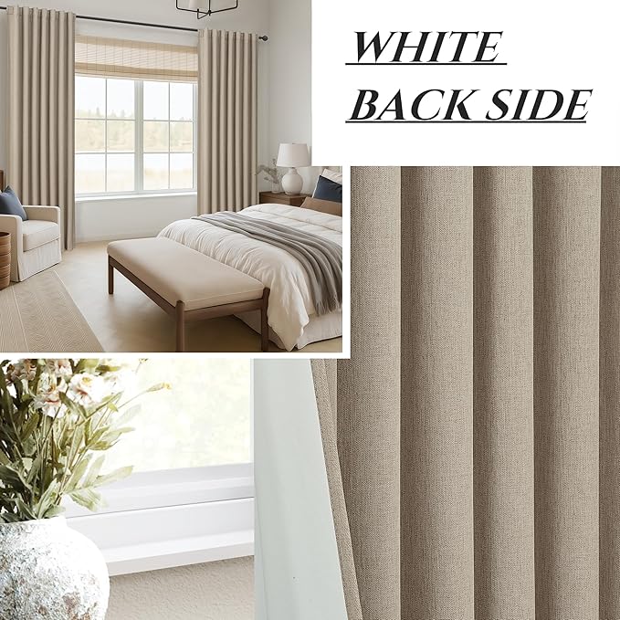 Extra Long Custom 102 Inch Curtains, 100% Blackout Curtains for Bedroom Weather Burg Thermal Insulated Noise Cancelling Pleated Heading Tape Hook Back Tab GreyBeige Boho Drapes 2 Panel Set