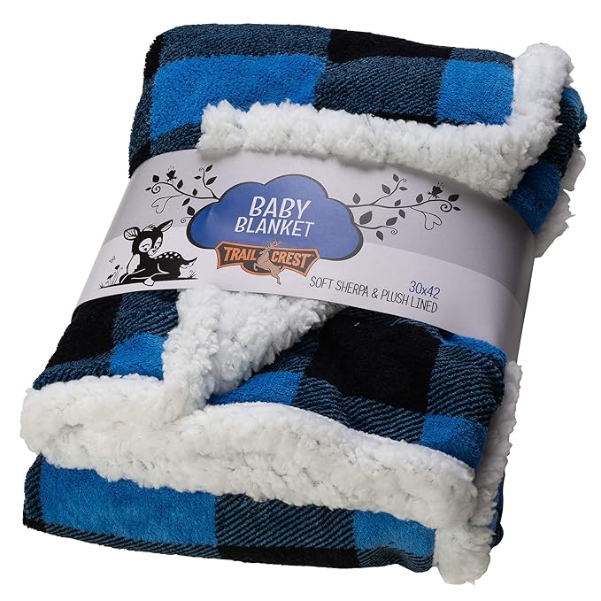 Ultra Soft Sherpa Fleece Plaid Baby Blanket | Cozy, Plush Throw Blanket for Kids | Reversible Plaid | Washable | Wide Size for Extra for Warmth & Comfort | Cute