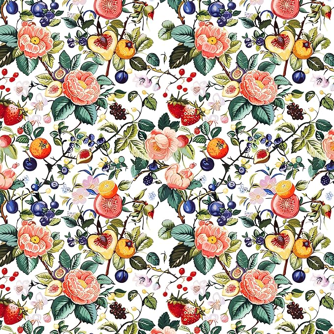 MAGRACE Fruit Floral Duvet Cover Set King Size - 3PC White Botanical Bedding in Washed Fiber – Orange Fig Berry Pattern with Corner Ties and Zipper – Vibrant Fall Garden Style