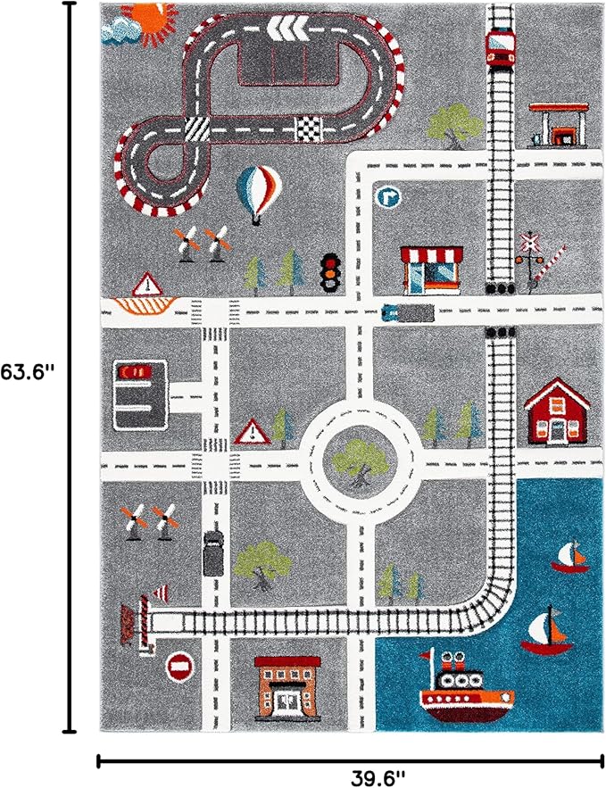 SAFAVIEH Carousel Kids Collection Accent Rug - 3'3" x 5'3", Grey & Ivory, Non-Shedding & Easy Care, Ideal for High Traffic Areas for Boys & Girls in Playroom, Nursery, Bedroom (CRK192F)