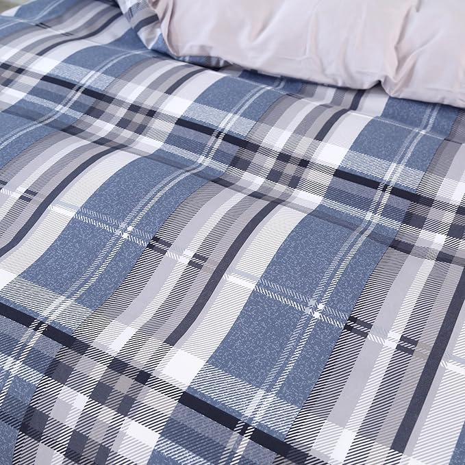 MAG 3pcs Striped Bedding Duvet Cover Set Full,Gingham Duvet Cover,Modern Duvet Cover Set,Checkered Bedding Set,Geometric Plaid Duvet Cover,Super Soft Micrifiber (Blue, Full)