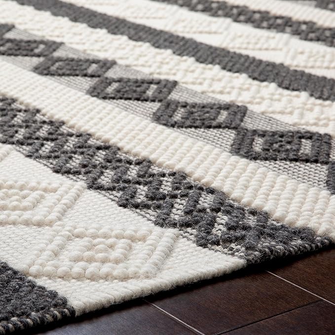 Mark&Day Wool Rugs, 5x7 Selmien Cottage Charcoal Area Rug, White Beige Black Carpet for Living Room, Bedroom or Kitchen (5' x 7'6")