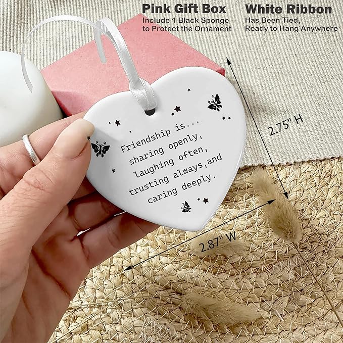 Heart Shaped Christmas Ornament-Friendship is Sharing-Best Friend BFF Soul Sister Gift-Thank You Birthday Thanksgiving Friendship Keepsake for Besties with Gift Box