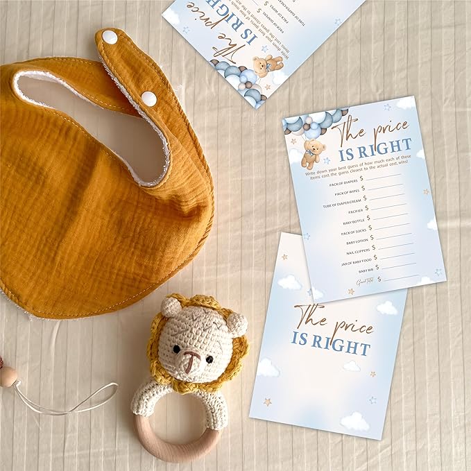 30 The Price Is Right Game Cards For Baby Shower Game & Activity - Bear & Balloons - Mommy Or Daddy Double-Sided Fill In Game Cards, Gender Reveal Game For Baby Shower Party Favors & Decorations-C03