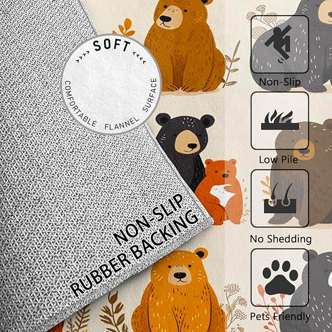 Cute Cartoon Bear Area Rug - 6x9 - Kids Boys Nursery Decor