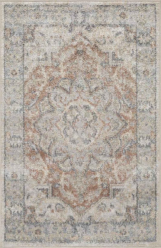 Mark&Day Washable Rugs, 2x4 Hollyvilla Traditional Beige Area Rug, Beige Blue Orange Carpet for Living Room, Bedroom or Kitchen (2'3" x 3'9", Machine Washable)