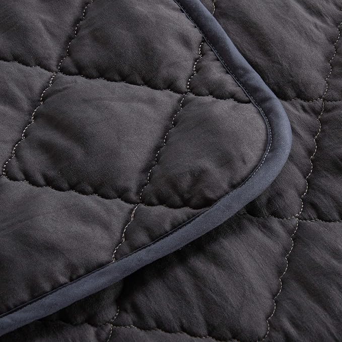 FLXXIE Machine Washable Microfiber Down Alternative Toddler Comforter, Super Soft and Lightweight Kids Crib Quilted Blanket for Stroller, Travel, 39x47 Inches, Dark Grey