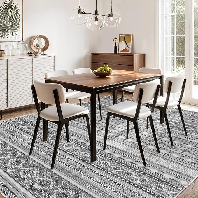 Area Rugs for Living Room Washable Living Room Rug Soft Neutral Indoor Floor Carpet Non-Slip Stain Resistant Modern Boho Rugs for Bedroom Dining Room Kids Room Nursery Office Home Grey/Beige