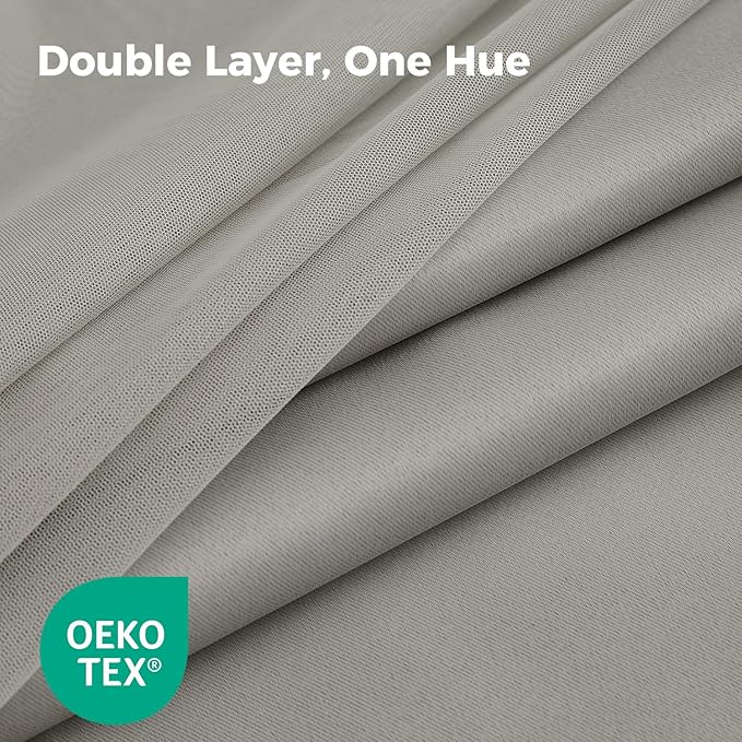 100% Blackout Curtains for Bedroom, Double Layer Grey Curtains, Black Out Curtain 96 inch Long with Sheer Overlay for Living Room, Room Darkening Window Drapes with Grommet, 52" W x 96" L