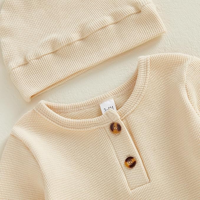 Newborn Knit Romper Hat 2 Pieces Button Up Footed Jumpsuit Baby Boy Clothes Photography Coming Home Outfit