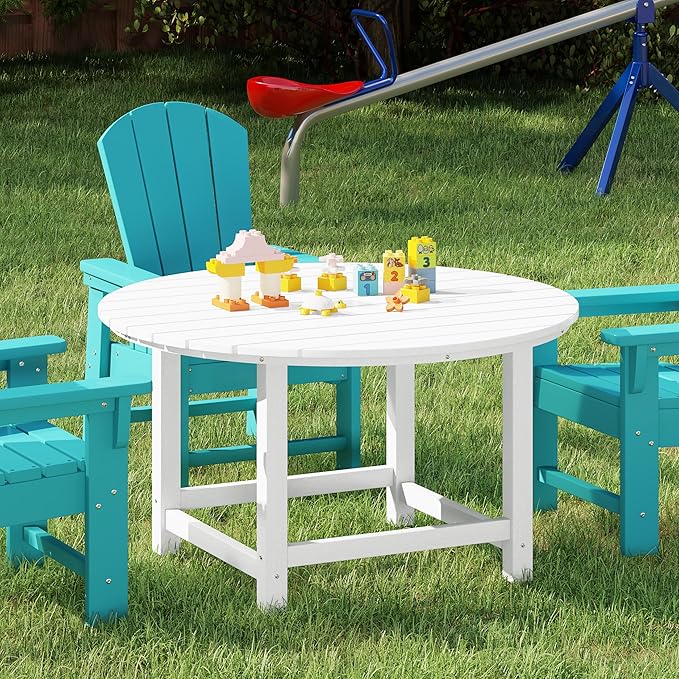 Costaelm Kids Dinner Table, Toddler Play Desk Student Desk Outdoor Childrens Picnic Tables for Children Arts & Crafts, Snack Time, Multi-Activity Table for Ages 2-8 in Home/Outside, White