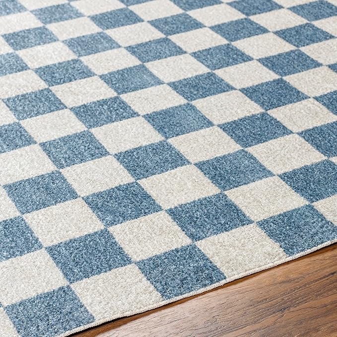 Mark&Day Washable Rugs, 5x7 Shaquina Modern Pale Blue Checkered Rug, Blue Ivory Carpet for Living Room, Bedroom or Kitchen (5'3" x 7', Machine Washable)