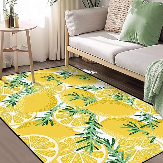 Lemon Rug Yellow Area Rugs for Bedroom Dorm Living Room Lemon Tree Throw Rug Floor Mat Pad Doormat Carpet, 3' x 5'(90 x 160cm)