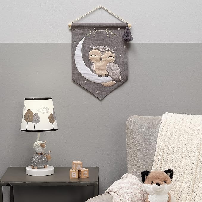 Lambs & Ivy Owl Canvas Banner Nursery Wall Art/Wall Hanging - Gray