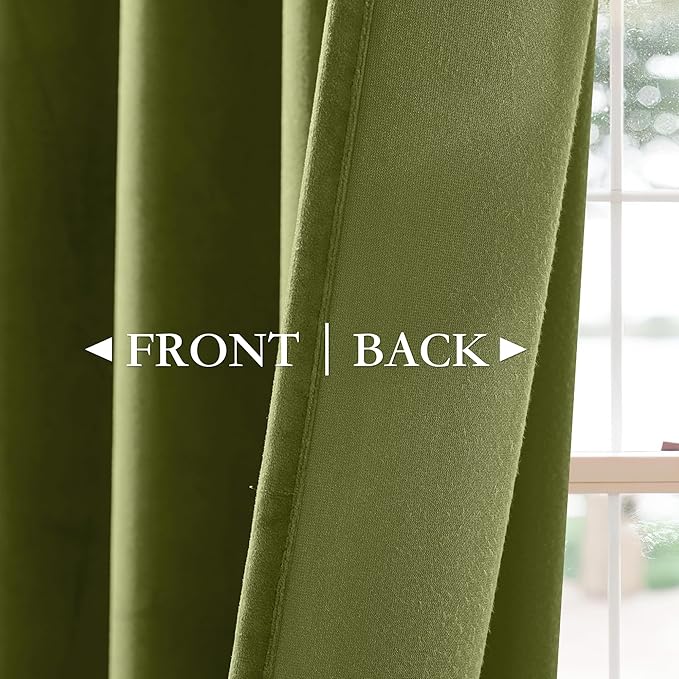 StangH Super Soft Velvet Curtains for Bedroom, Olive Green Pinch Pleated Curtains with Privacy Solid Thermal Insulated Track System Drapes for Home Office, W40 x L90, 2 Panels