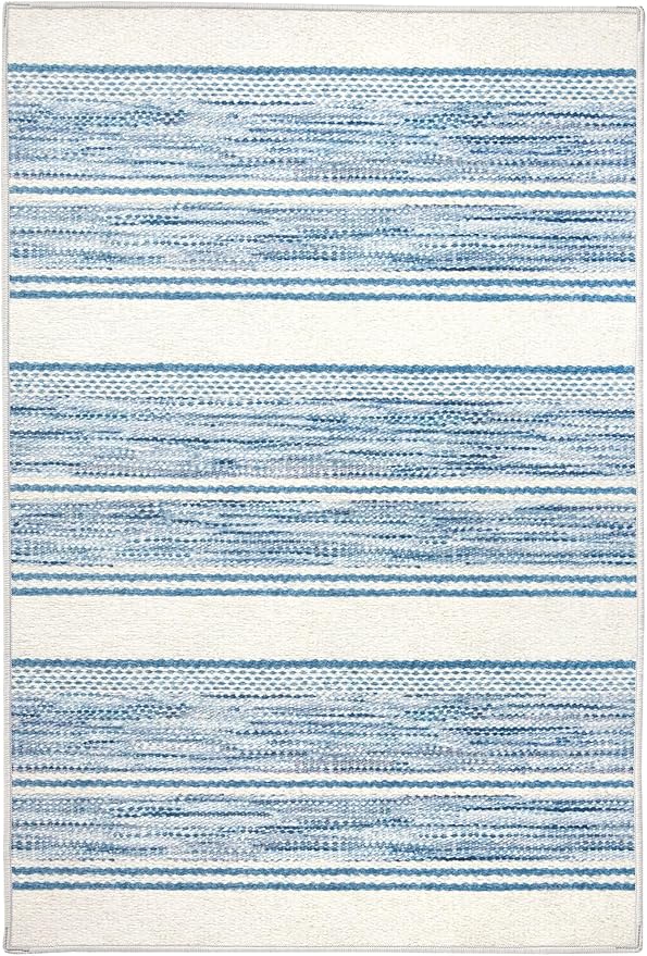 Dash & Albert Ellington Stripe Blue Machine Washable Rug, 2 X 3 Feet, Blue Stripe Pattern