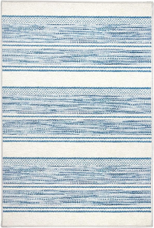Dash & Albert Ellington Stripe Blue Machine Washable Rug, 3 X 5 Feet, Blue Stripe Pattern