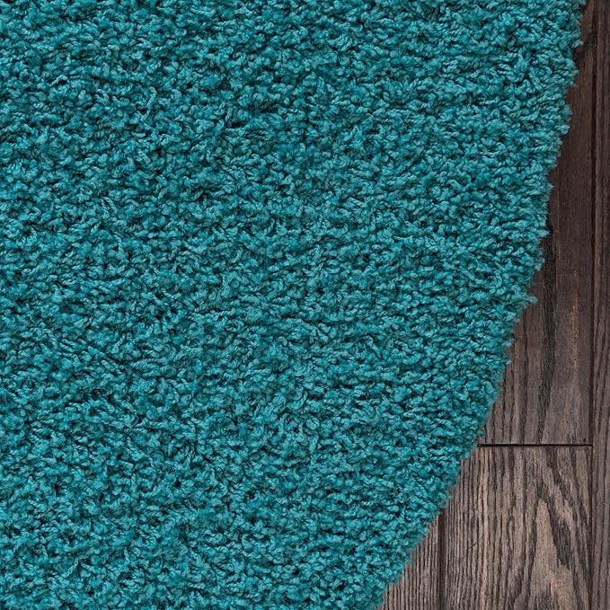 Unique Loom Solid Shag Collection Area Rug (5' 3" Round, Deep Aqua Blue)