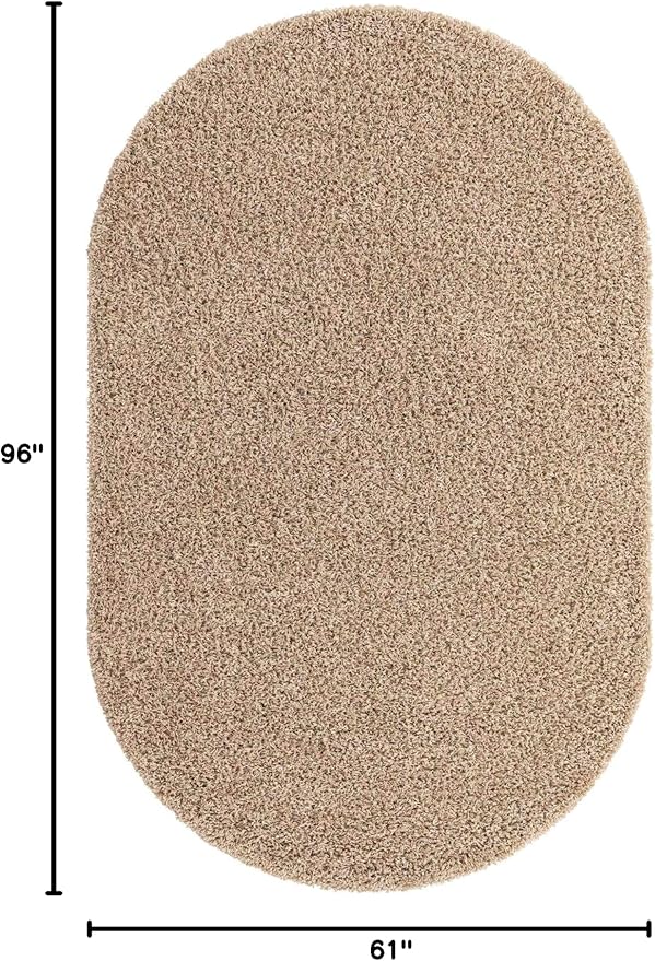 Unique Loom Solid Shag Collection Area Rug (5' 1" x 8' Oval, Taupe)