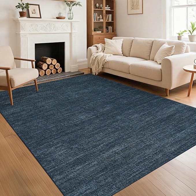 9x12 Area Rugs for Living Room Washable Solid Large Bedroom Rugs Non Slip Soft Modern Abstract Dining Room Throw Carpet Minimalist Classic Plain Area Rug for Nursery Kitchen Home Office, Navy
