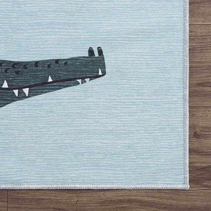 Hauteloom Petey Kids Room, Nursery Machine Washable Area Rug - Animals - Blue, Terracotta - 7'10" x 10'2"