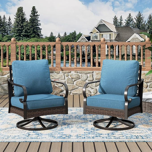 Patio Swivel Chairs Set of 2, Outdoor Sofa Chairs with Deep Seating and 5.75" Cushions, Steel Frame Porch Furniture for Lawn Backyard Deck, Navy Blue