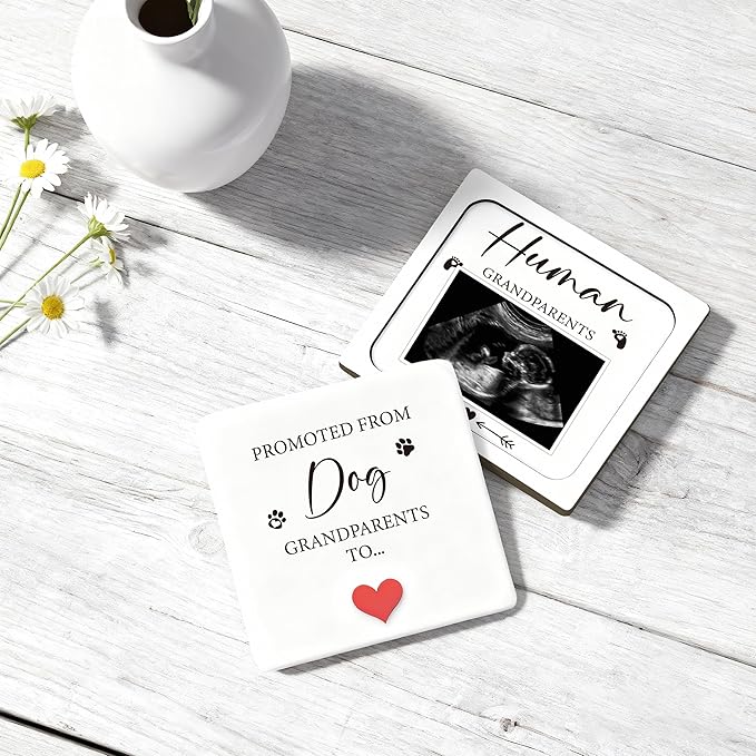 Pregnancy Announcement, Ultrasound Picture Frame Wooden Surprise Box, Promoted From Dog Grandparents To Human Grandparents, Birth Announcement Ideas - Pregnancy Reveal Gifts
