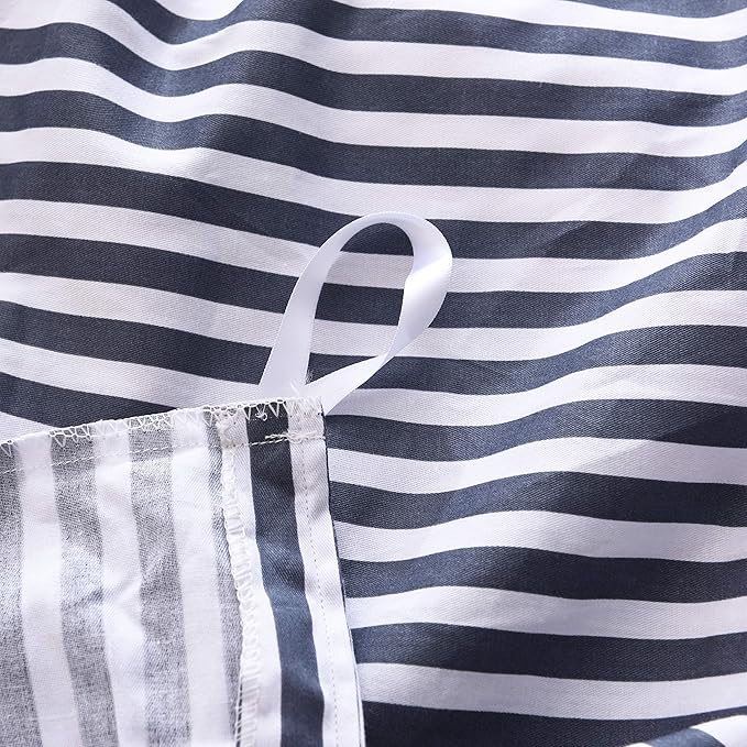 JELLYMONI 100% Natural Cotton 3pcs Striped Duvet Cover Sets,White Duvet Cover with Navy Blue Stripes Pattern Printed Comforter Cover,with Zipper Closure & Corner Ties(Cal King Size)