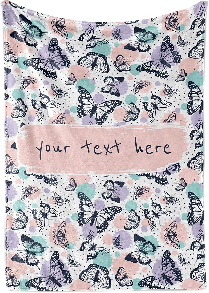 Personalized Custom Butterfly Blanket | Soft Monogrammed Throw for Girls | Plush Kids Gift | 50x60 Fleece