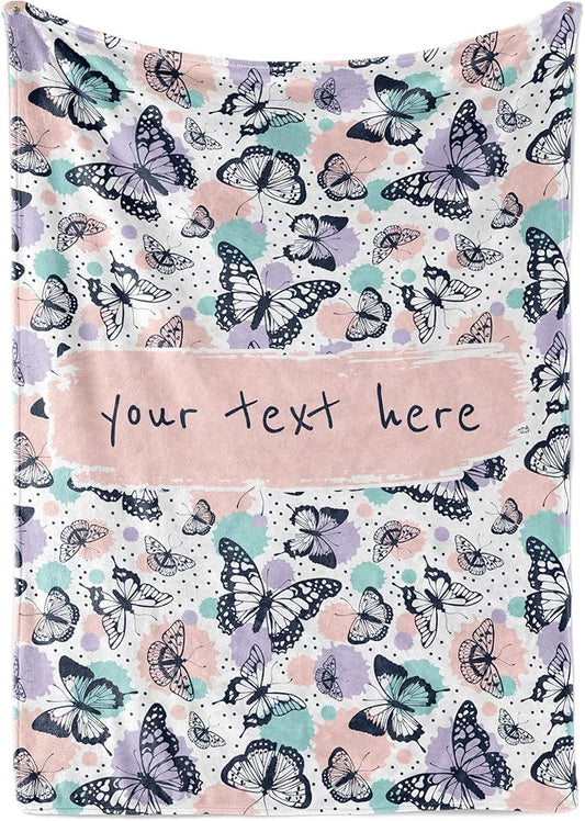 Personalized Custom Butterfly Blanket | Soft Monogrammed Throw for Girls | Plush Kids Gift | 50x60 Fleece