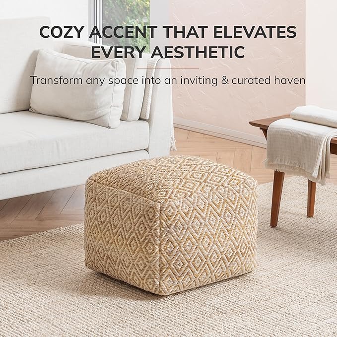 Anji Mountain 100% Handmade & Handcrafted Comfortable Home Décor Pouf Ottoman Footrest for Living Room, Bedroom, Nursery, Kidsroom, Patio Furniture - (22" x 22" x 16" - Mustard)