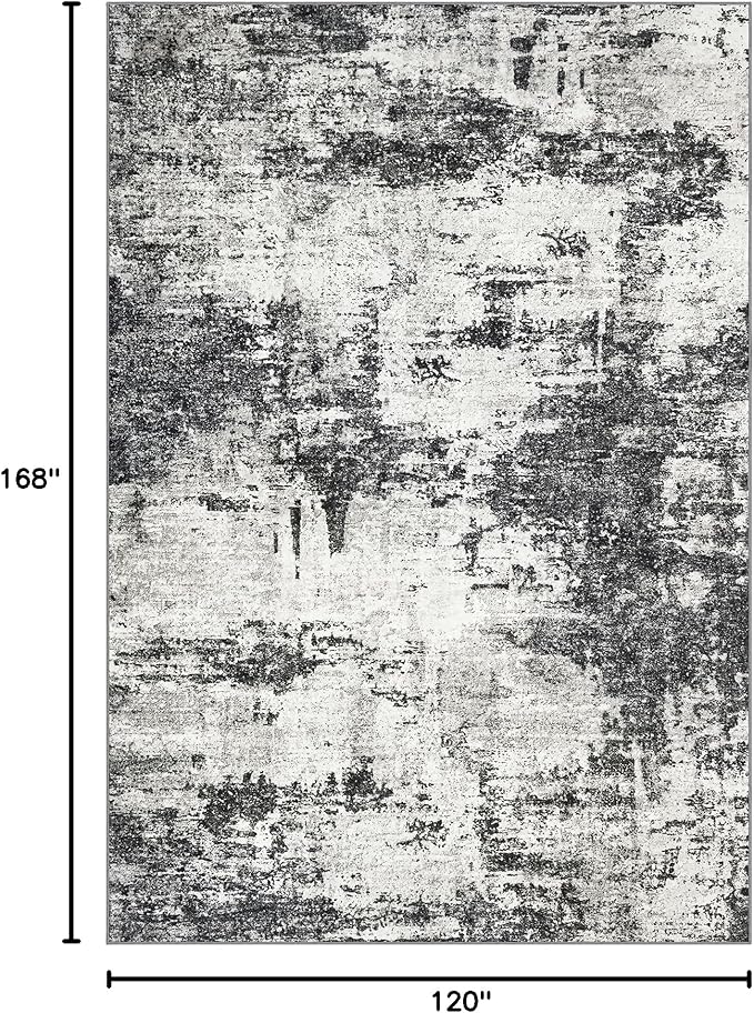 10x14 Area Rugs Living Room Rugs: Large Washable Rug with Anti-Slip Backing Non-Shedding Stain-Resistant Soft Abstract Carpet for Bedroom Dining Room Nursery Home Office-Black/Gray