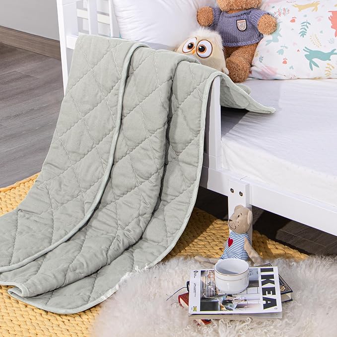 Down Alternative Oversized Toddler Comforter 43x60, Lightweight Warm Solid Color Baby Crib Quilted Blanket for Boys Girls, Light Grey
