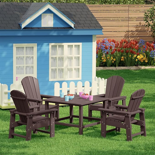 Costaelm Paradise Kids 5-Piece HDPE Outdoor Square Patio Dining Table and Chairs Set, Dark Brown