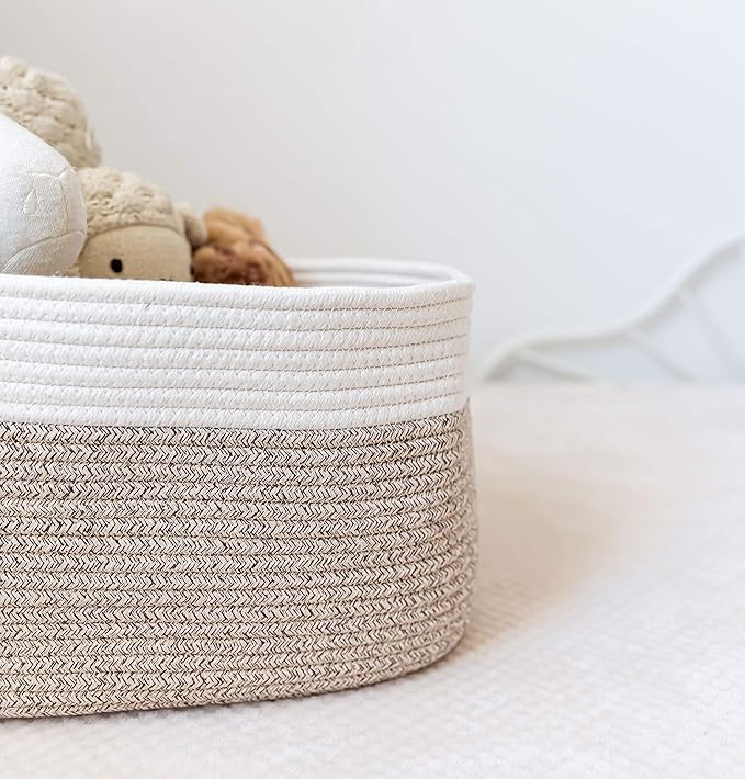OrganiHaus Set of 3 Woven Storage Baskets for Shelves, Decorative Organizer Bins for Closet & Bathroom, Multipurpose Home Organization Baskets, Toy Storage Basket - Brown/Off-White, 15x9x10 inches