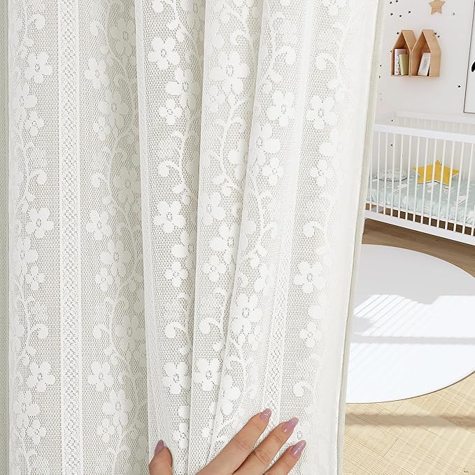 PONY DANCE Linen White Short Curtains for Living Room, Thermal Insulated Room Darkening Farmhouse Curtains,Double Layer Curtain for Girls' Bedroom, 29W x 36L, White, 2 Panels