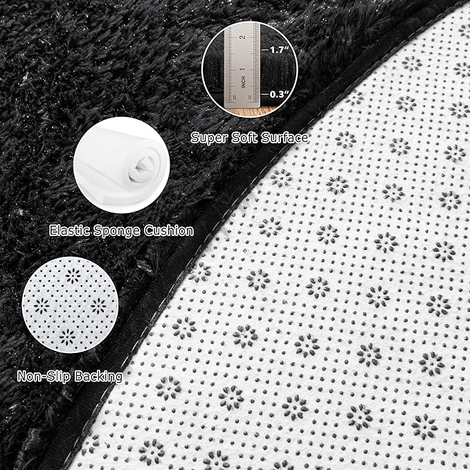 Round Fluffy Circle Rug 6FT Black - Super Soft Shaggy Plush Fuzzy Furry Carpet for Boys Girls Kids Room