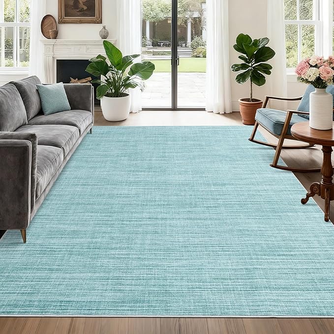 9x12 Area Rugs for Living Room Washable Solid Large Bedroom Rugs Non Slip Soft Modern Abstract Dining Room Throw Carpet Minimalist Classic Plain Area Rug for Nursery Kitchen Home Office, Blue