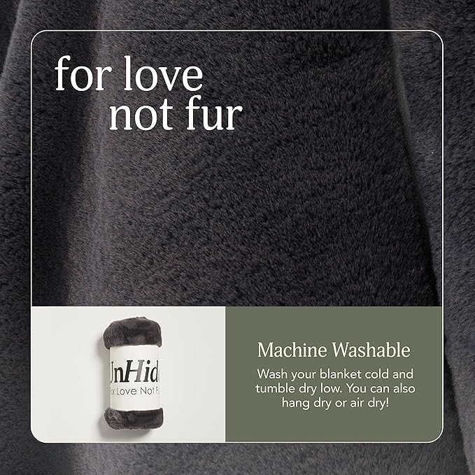 UnHide Lil’ Marsh - Faux Fur Blanket - Durable, Lightweight, Extra Soft Blanket - Machine Washable - Add Softness to Any Bed, Couch, or Reading Chair - Charcoal Charlie, Medium (60” x 80”)