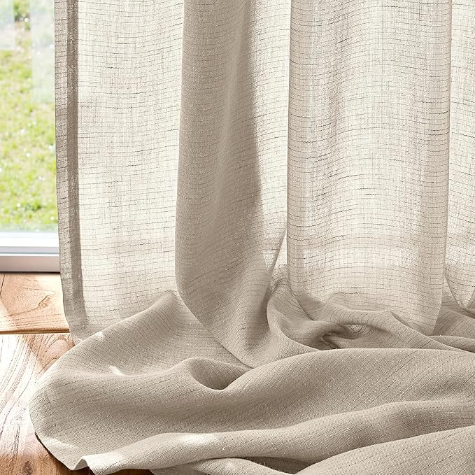 jinchan Linen Blend Curtains 108 inch Extra Long 2 Panels for Bedroom Living Room, Light Filtering 50 inch Wide Farmhouse Drapes with Rod Pocket Back Tab(50W x 108L, Oat)