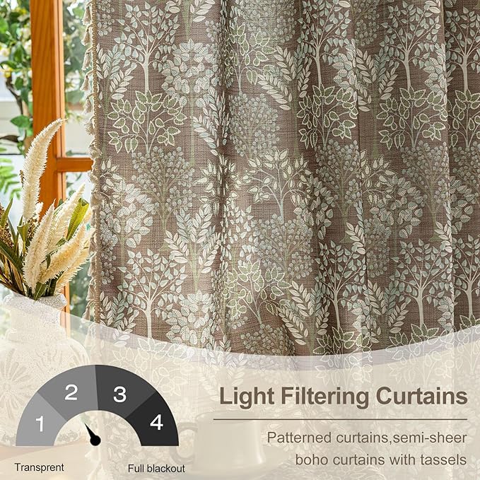 OYX Floral Curtains 96 Inch Length 2Panels for Living Room, Bedroom Light Filtering Drapes, Farmhouse Vintage Country French Tassels for Boho Pattern Rod Pocket Aesthetic Home Decor Window Treatments