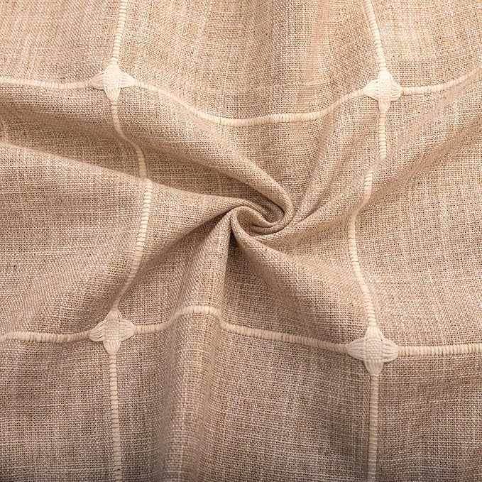 Deeprove Boho Curtain Valance 18 Inches Length Bohemian Lattice Gingham Textured Embroidery Plaids, Vintage Chic Tassels Antique Decor Drapes Rod Pocket, 1 Panel W52 x L18, Natural Linen