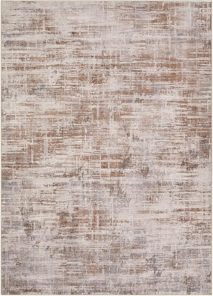 Area Rug for Living Room: 4x6 Washable Neutral Abstract Modern Soft Rugs Non Slip Indoor Floor Stain Resistant Carpet for Bedroom Dining Room Office Nursery - Red Brown